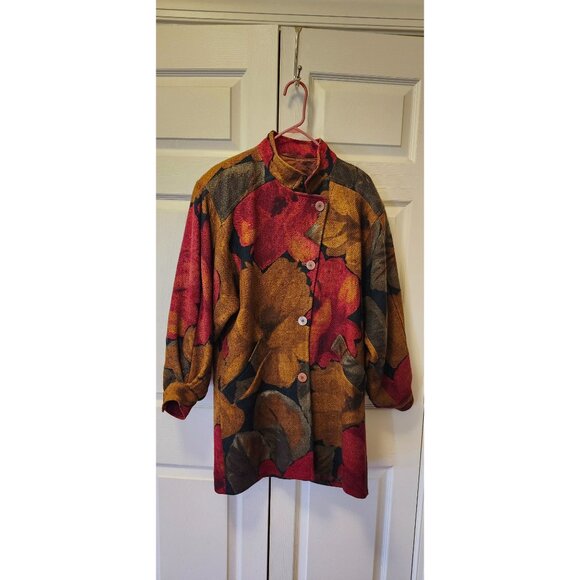 Vtg Women Escada by Margaretha Ley Red Brown Flower Floral Wool Coat Size 36/6 - Picture 1 of 10
